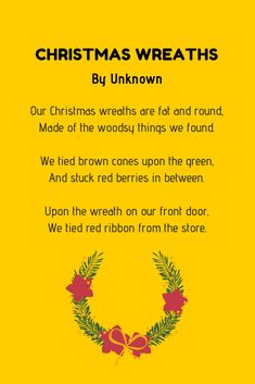 a christmas wreath with the words, christmas wreaths written in red on yellow background