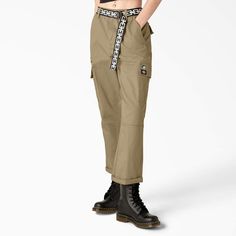 Dickies x Lurking Class Women’s Relaxed Fit Cropped Cargo Pants - Dickies US Class Artwork, Cargo Styling, Pants With Suspenders, Suspenders Outfit, Cropped Cargo Pants, Skull Crossbones, Dickies Women, V Games, Suspender Pants