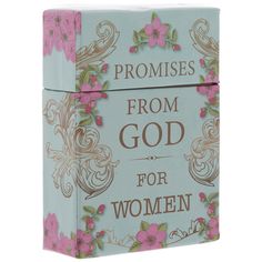 a blue box with pink flowers and the words proms from god for women on it