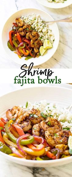 shrimp fajita bowls with rice and vegetables