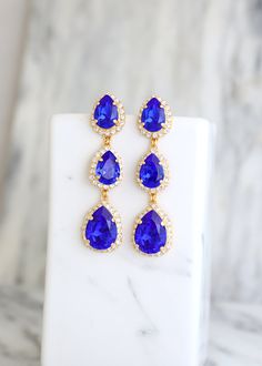 Blue Bridal Earrings, Royal Blue Chandelier Earrings, Swarovski Chandelier Earrings, Royal Blue Earrings, Long Blue Statement Earrings Elegant Blue Teardrop Linear Earrings, Blue Teardrop Jewelry For Evening, Blue Long Drop Earrings For Wedding, Blue Long Drop Wedding Jewelry, Blue Long Drop Jewelry For Wedding, Blue Drop Bridal Earrings, Blue Drop Bridal Earrings For Party, Blue Teardrop Earrings For Evening, Formal Blue Teardrop Chandelier Earrings