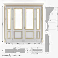 an architectural drawing shows the size and design of a double - doored room with glass panels