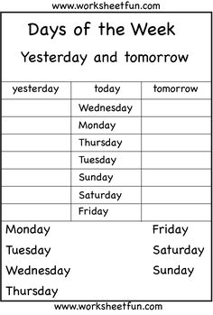 worksheet for the days of the week with words and pictures to print out