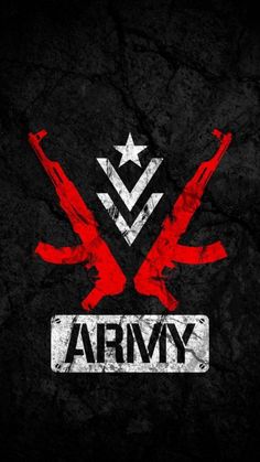 the army logo on a black background with red and white paint splattered over it