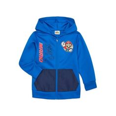 Its-a-me, Mario! Jump into action with this Super Mario Active Jacket for Boys. A lightweight layer thats super comfy and cool, this jacket adds a fun pop of color to his style. Soft, with a move-with-him fit, he can pair it with the coordinating joggers (sold separately) for an all-out Mario takeover! Size: 14/16.  Color: Blue.  Gender: male.  Age Group: kids. Nike Jacket Kids, Sonic Hoodie, Mario Hoodie, Sonic The Hedgehog Clothes, Super Mario Bros Merchandise, Jacket For Boys, His Style, Active Jacket, Jacket With Hood