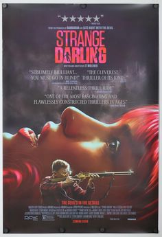 Original theatrical movie poster for Strange Darling. Size is 27"x40" Poster is double sided for light box usage. Displays fine without a lightbox. Back side is a mirror image of the front. These are not print on demand, they are original studio printed posters. Near Mint to mint, no speakable flaws. Poster ships in crush resistant tube, polysleeved, with both ends padded. Strange Darling Movie, Strange Darling, Series Suggestions, Bed Rotting, Movie Recs, Darling Movie, Kyle Gallner, Spooky Pictures, Branding Inspo