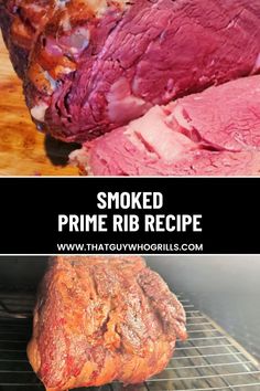 smoked prime rib recipe on the grill with text overlay