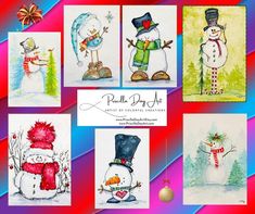 the snowmen are all painted in different colors