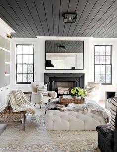 a living room filled with furniture and a flat screen tv on top of a wall