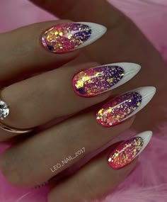 Pink Galaxy Nails, Bartender Nails, Glitz And Glam Nails, Aquarius Nail Art, Simple Cute Nails, Nail Polish Art Designs, Nail Artwork, Beachy Nails, New Year Nails