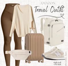 Need a cute airport outfit for your fall trip? This comfy travel outfit idea features leggings and a stylish sweater to keep you warm and on-trend for the season. Find more trendy airport fits to inspire your next autumn adventure. Check out more outfit ideas! Cute Comfy Travel Outfits, Travel Style Airport, Cute Airport Outfit, Perfect Travel Outfit, Travel Airport, Outfit For Fall