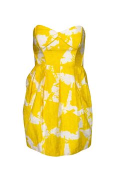 Current Boutique-Shoshanna - Yellow Floral Strapless Dress Sz 4 Yellow A-line Mini Dress For Casual Wear, Yellow A-line Mini Dress For Casual Occasions, Chic Pleated Strapless Dress For Summer, Strapless Pleated Summer Dresses, Strapless Spring Dress With Pleated Bodice, Strapless Mini Dress With Pleated Bodice For Spring, Yellow Dress With Sweetheart Neckline And Fitted Bodice, Chic Yellow Strapless Mini Dress, Yellow Strapless Dress With Fitted Bodice