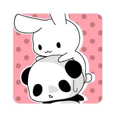 an image of a rabbit hugging a panda bear on top of it's back