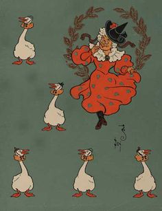 an old book with ducks and clowns on the cover, all dressed in costumes