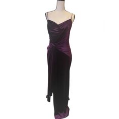 New Without Tags Ruched Waist With Tie Stretchy Velvet Material Side Slit Deep Purple Color Deep Purple Dress Classy, Unhinged Fashion, Purple Evening Gown, Fashion Girlies, Deep Purple Dress, Hoodie Mini Dress, Purple Velvet Dress, Floral Mesh Dress, Navy Blue Maxi Dress