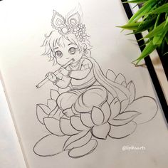 Krishna Ji Easy Painting, Kahna Ji Drawing, Krishan Ji Drawings Easy, Cute Krishna Ji Drawing, Kanha Ji Drawing Easy, Cute Baby Krishna Drawing, Kanha Ji Sketch, Baby Krishna Sketch, Janmashtami Special Drawing