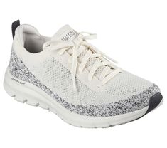 Get right to the sporty style and comfort wearing Skechers Pure Flex - Pulse. This slip-on sneaker features a Stretch Fit engineered knit upper with a fixed lace front and a cushioned Skechers Air-Cooled Memory Foam insole. | Skechers Women's Pure Flex - Pulse Sneaker | Medium Width | Skechers Air-Cooled Memory Foam cushioned comfort footbed | Stretch Fit design for sock-like comfort | Crafted with 100% vegan materials | Engineered knit upper with fixed laces | Flexible traction outsole | Machin Lace Up Wedges, Wide Shoes, Skechers Women, Shoes Flats Sandals, 4 Inch Heels, Comfort Wear, Sporty Style, Shoe Sale, Mens Socks