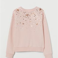 Warm Sweater With Sequins And Stars New With Tags Size Us 14y+ Cute H&m Crew Neck Top, H&m Casual Pink Tops, Casual Pink H&m Top, Pink Cotton Sweatshirt, H&m Long Sleeve Pink Tops, H&m Pink Long Sleeve Tops, Pink Cardigan Sweater, Sequined Sweatshirt, Textured Knit Sweater