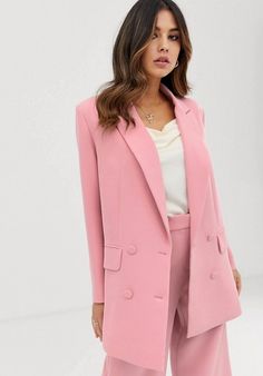 Pink co-ord suit | Oversized suit jacket wedding guest style at ASOS | Pink wide leg trousers | #affiliatelink #affiliate Wedding Guest Suit, Wedding Guest Suits, High Leg Swimsuit, Fantasy Closet, Double Breasted Jacket, Women's Coats & Jackets, Blazer Dress, Co Ord, Pop Fashion