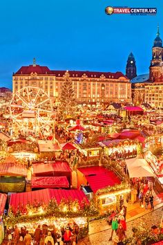 an aerial view of a christmas market in europe