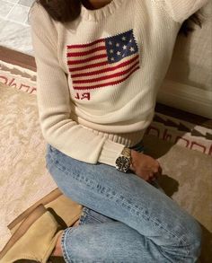 old money ralph lauren sweater with a flag Looks Pinterest, Autumn Fits, Fall Fits, Winter Fits, Ralph Lauren Sweater