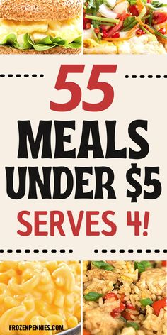 five meals under $ 5 served in different dishes