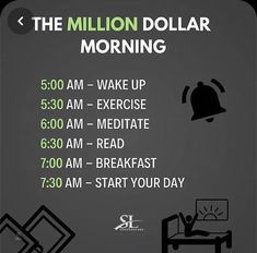 an advertisement for the million dollar morning with information on how to wake up and what to expect