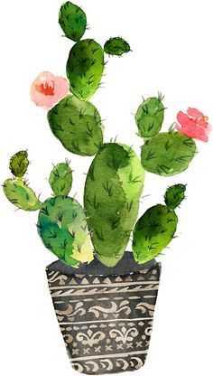 a watercolor painting of a cactus in a pot