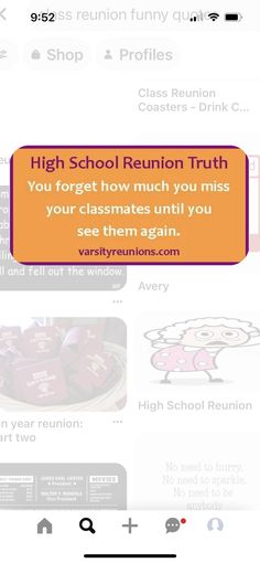 an image of a cell phone screen with the text high school reunion truth on it