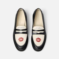 WILDE Kiss Printed Penny Loafer - Women's | DUKE + DEXTER Womens Penny Loafers, Kiss Print, London Brands, Loafer Sneakers, Black Loafers, Loafer Mules, Penny Loafer, Womens Size Chart, Dexter