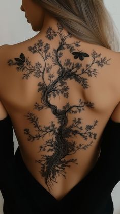 Mystical Tree of Life Back Tattoo 🌳🖤Tree Tattoo  Tattoo For Woman  Back Tattoo Cherry Tree Tattoo Back, Selves Tattoo Women, Back Of Neck Tree Tattoo, Back Tattoo Women Classy, Tree Of Life Full Back Tattoo, Full Back Tree Tattoo Women, Vines Tattoo Back, Back Tattoo Women Greek Mythology, Woman Atlas Tattoo