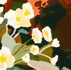 an abstract painting of white flowers in a vase