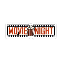 the movie night sticker is shown in red and black, with popcorn on it