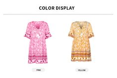 Cotton Babydoll A-Line Dress - Pink,L Pink Casual Boho Tunic Dress, Casual Pink Boho Tunic Dress, Multicolor Casual Boho Dress With Short Sleeves, Casual Multicolor Boho Dress With Short Sleeves, Casual Multicolor Short Sleeve Boho Dress, Pink Summer Tunic Dress, Pink Tunic Summer Dress, Pink Printed Tunic Dress, Vintage Short Sleeve Mini Dress For Beach