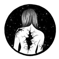 the back of a woman's body with trees growing out of it in black and white