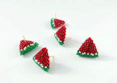 Handmade 3D beaded watermelon 🍉  stud earrings You will get a pair of these cuteeeeee earrings.  Earrings length 0.6 inches. These beaded earrings are entirely handcrafted jewelry. ♥️ Please feel free to contact me if you have any questions! ♥️ Watermelon Beaded Earrings, Beaded Watermelon Earrings, Beaded Watermelon, Beaded Fruit, Beaded Stud Earrings, Watermelon Earrings, Diy Seed Bead Earrings, Beaded Charms, Red Earrings Stud