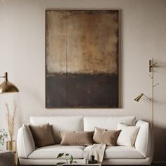 a living room filled with furniture and a large painting on the wall above it's head