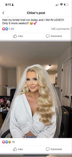 a woman with long blonde hair wearing a wedding veil