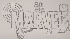 the word marvel is drawn in black and white