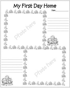 the first day home worksheet is shown in black and white, with an image of