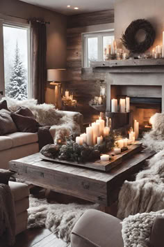 a living room filled with furniture and candles