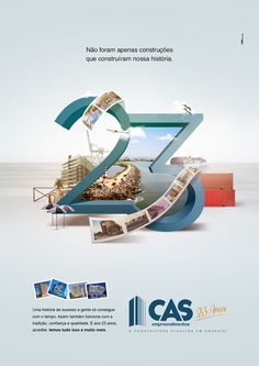 an advertisement for the 25th anniversary of cass in portugal, with images of buildings and water