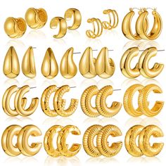 PRICES MAY VARY. Vast Variety of Styles: you will receive 16 pairs of gold ear cuff earrings for women in 16 different styles, including 9 pairs of earring styles and 7 pairs of ear clip styles; The rich blend of styles and sufficient quantity ensures that you have earrings suitable for different occasions or attires Reliable and Long Lasting: the chunky gold earrings are made of gold plated material, the robust construction ensures their longevity and reliability for your delicate skin; The gol Chunky Gold Earrings, Outfit Minimalist, Earring Styles, Ear Cuff Earrings, Chunky Hoop Earrings, Chunky Earrings, Gold Ear Cuff, Ear Cuff Earings, Minimalist Designs