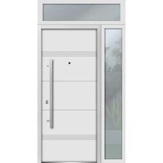 an open white door with glass panels