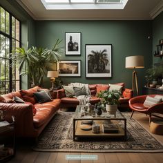 a living room filled with lots of furniture and plants on top of a coffee table