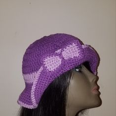 Woman's Purple Crochet Cotton Floppy Hat. 100% Cotton. Trendy Crochet Sun Hat, Fitted Yarn Beach Hat, Brimmed Yarn Bucket Hat, Yarn Sun Hat With Curved Brim, Crochet Mini Hats For Beach, Summer Style Adjustable Crochet Cap, Trendy Fitted Beach Hats, Trendy Brimmed Sun Hat Made Of Yarn, Trendy Crochet Wide Brim Sun Hat