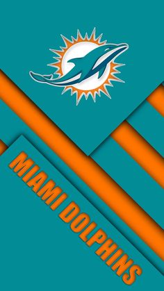 the miami dolphins logo on a blue and orange striped background