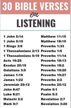 the 30 bible verses on listening poster with pink and white lettering, which reads