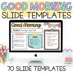 a computer screen with the words good morning slide templates on it and an image of a