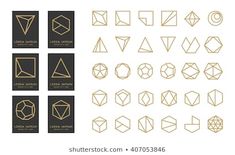 golden geometric shapes on black and white background for logo design, business card or brochure